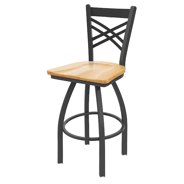 25" Swivel Counter Stool, Pewter Finish, Nat Oak Seat